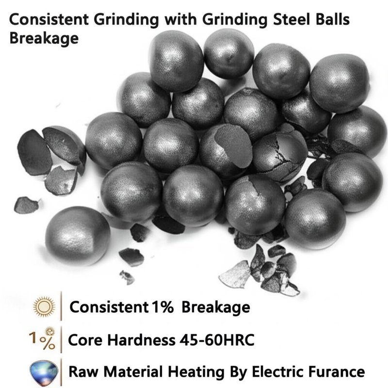 Consistent Grinding with Grinding Steel Balls Breakage 1% Core Hardness 45-60HRC Raw Material Heating By Electric Furance